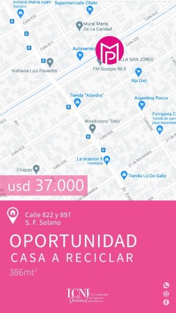 VENTA de CASA A RECICLAR sobre GRAN LOTE 